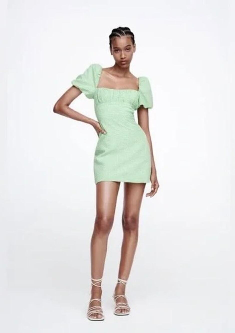 NWT Zara Puff Sleeved Gingham Mini Dress, Size M